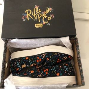 Keds black floral rifle paper chunky slip ons vans